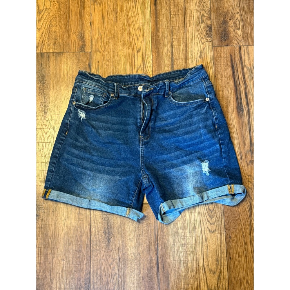 Distressed Dark Wash Cuffed Denim Shorts XL LC78114-205 Stretch Jean Shorts